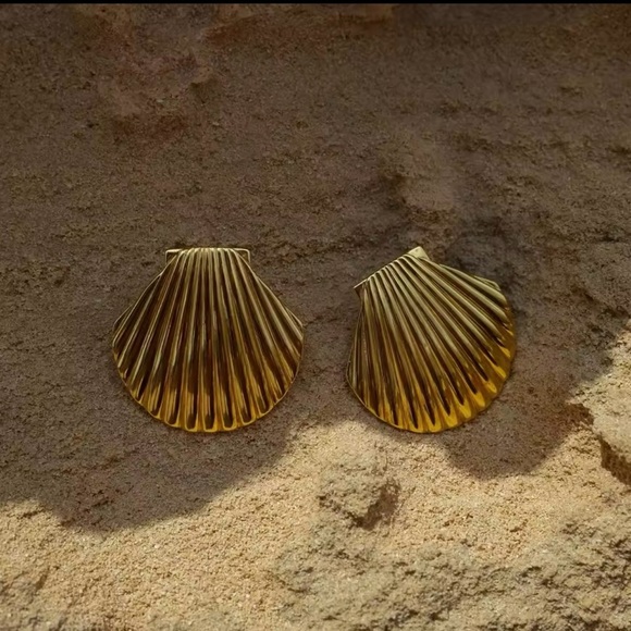 Stainless Steel Big Textured shell Big Stud Earrings - Picture 2 of 6